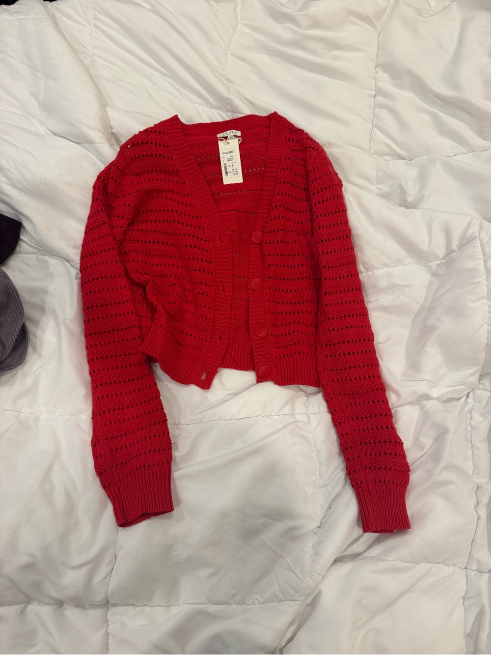 Boutique Bright Red Cropped Button Cardigan